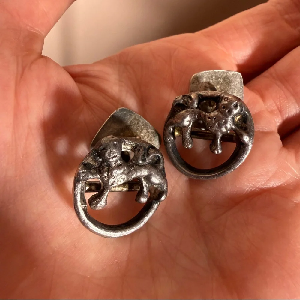 Modernist sterling silver Brutalist Abstract Animal Designer cufflinks